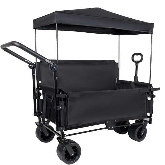 FFZ 3-in-1 Folding Wagon Cart with Bench Seat, Canopy & Storage, 500 lbs Capacity, Black