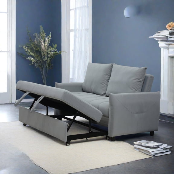 FFZ 3-in-1 Sleeper Sofa Couch Bed with 2 Pillows and Side Storage Pockets, Light Blue