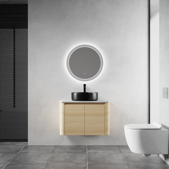 FFZ 30" Wall-Mounted Bathroom Vanity with Ceramic Art Sink and 2 Soft-Close Doors, Plywood, Ameican White Oak