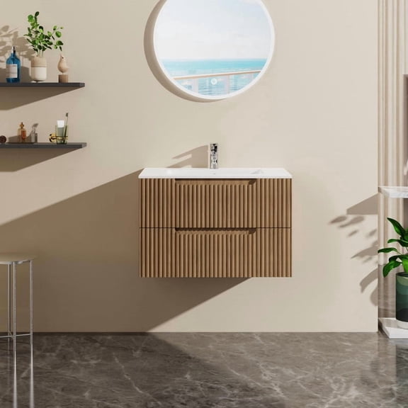 FFZ 30" Wall Mounted Floating Bathroom Vanity with Sink, Soft-Close Drawers, Walnut, Walnut