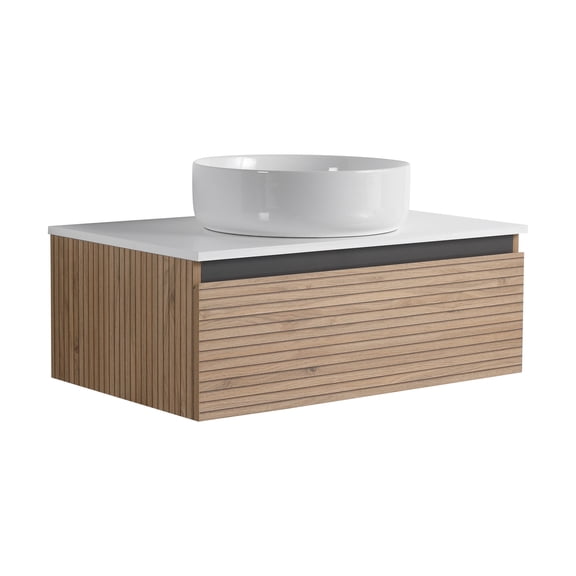 FFZ 30 inch Wall-Mounted Bathroom Vanity with Art Ceramic Sink and Soft-Close Drawer, Light Coffee