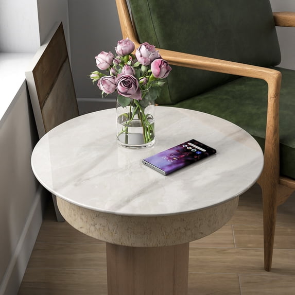FFZ 30 inch Round Tempered Glass Replacement DIY Tabletop Indoor Outdoor Marble Design, Gray