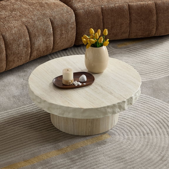 FFZ 31.69 inch Faux Mars Textural Pattern Coffee Table Living Room No Assembly Beige