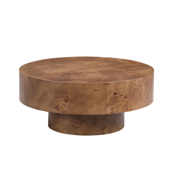 FFZ 31.49 inch Round Burl Wood Veneer Coffee Table with Sturdy Pedestal, Walnut