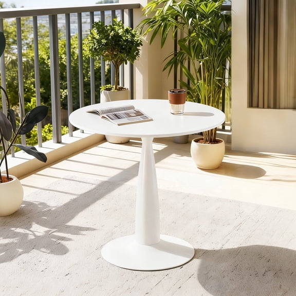 FFZ 31.5 inch Mid-Century Modern Pedestal Dining Table with Rounded Top, White