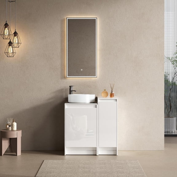 FFZ 32 inch Freestanding Bathroom Vanity with Art Ceramic Sink, Storage Cabinet, Glossy White