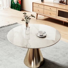 FFZ 32 inch Round Tempered Glass Table Top Marble Design Diy Replacement Gray Dining Patio Outdoor