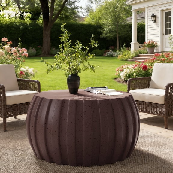 FFZ 35.43 inch Modern Waterproof MgO Cement Coffee Table, Indoor and Outdoor Compatible, Brown