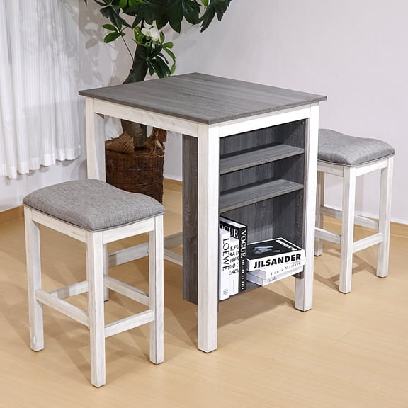 FFZ 36"Tall 3-Piece Counter Set with Solid Wood Frame, Antique Gray+Antique White