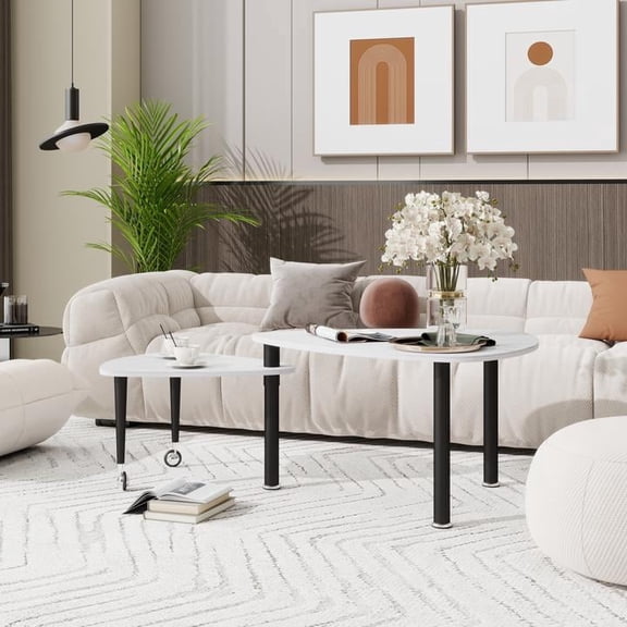 FFZ Modern Rotating Coffee Table with Sintered Stone Top and MDF Base, 37.4 x 30.7 x 19.7 inch, White+Black