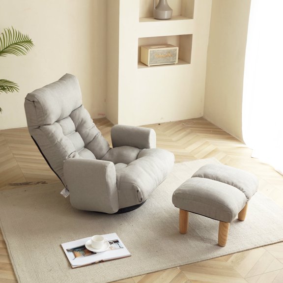 FFZ Adjustable Game Lounge Chair with 360-Degree Swivel and 5 Recline Angles, Cement Grey