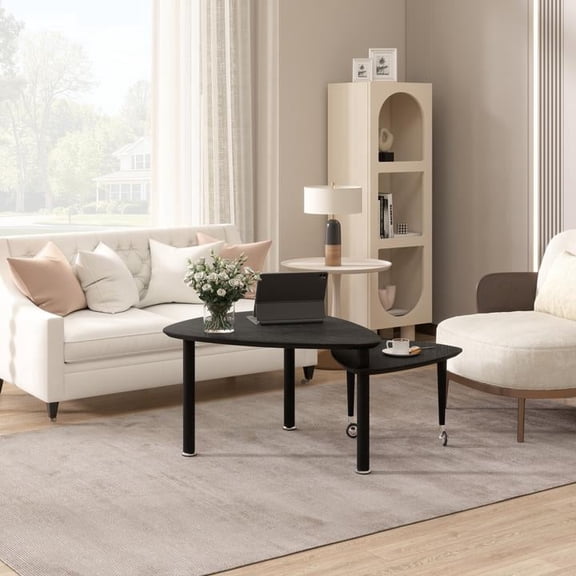 FFZ Rotating Coffee Table with Solid Wood Legs and MDF Top, 37.4 x 30.7 x 19.7 inch, Black