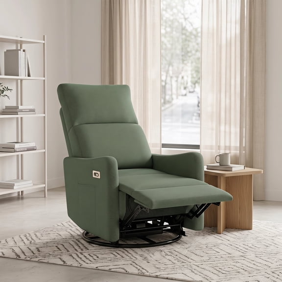 FFZ 37"Tall 270-Degree Swivel Recliner Chair with Rocking Function and Snowflake, Dark Green