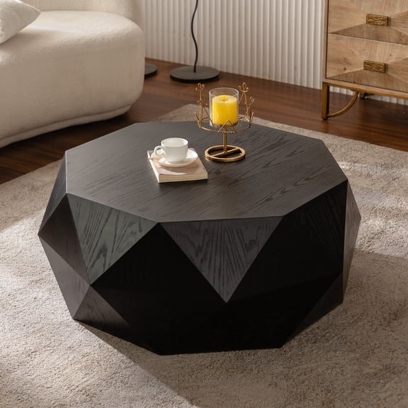 FFZ 38 inch Embossed Pattern Retro Coffee Table with 3D Relief Design, 38.18 x 31.49 x 16.33 inch, Black