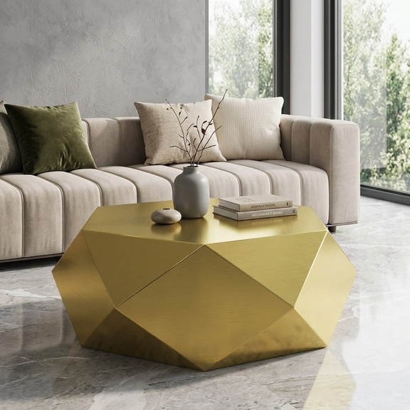FFZ 39.4" Modern Stainless Steel Coffee Table with Hexagonal Diamond Design, Gold