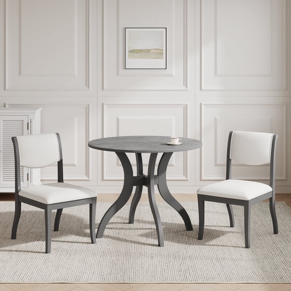 FFZ Oak Gray Dining Table Set with 2 Chairs, Traditional Solid Wood Kitchen Set, 39.4 inch Round Table, Grey
