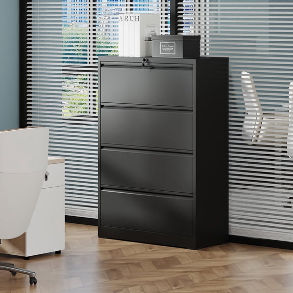 FFZ 4-Drawer Locking Metal File Cabinet with Anti-Tip System, 35.4 x 15.7 x 52.3 inch, Black