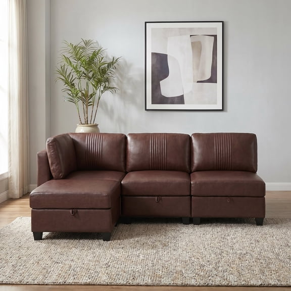 FFZ 4-Seat Modular Sofa with Storage and Sleeper Function, Dark Brown