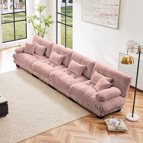 FFZ 4-Seater Sectional Sofa with Deep Seat and Chenille Fabric, Pink