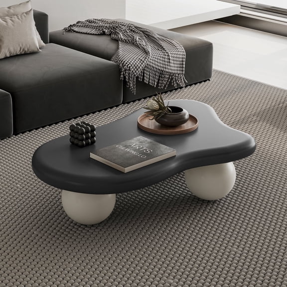 FFZ 40 Inch Cloud Shaped Coffee Table with 3 Ball Legs, Black White