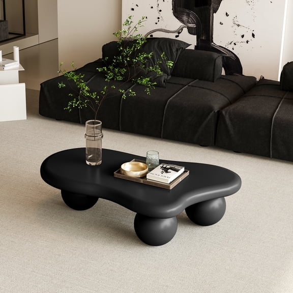 FFZ 40"L Cloud Shaped Coffee Table with 3 Ball Legs, Black