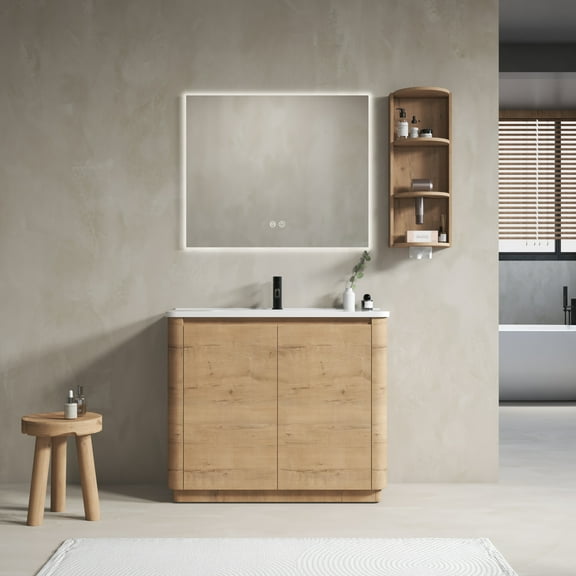 FFZ 40 inch Freestanding Bathroom Vanity Ceramic Sink 2 Soft-Close Door Storage Rack Plywood