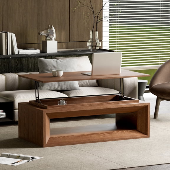 FFZ 43.3 inch Lift-Top Coffee Table with Storage and Adjustable Height, Walnut