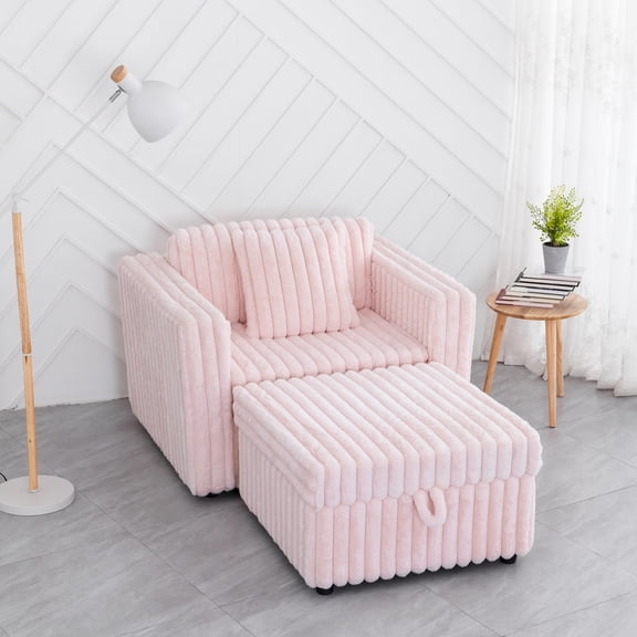 FFZ 44.9 inch Soft Modular Sofa Single Very Comfortable Stylish Matches 30.7 Ottoman Hydraulic Lift Light Pink For Bedroom