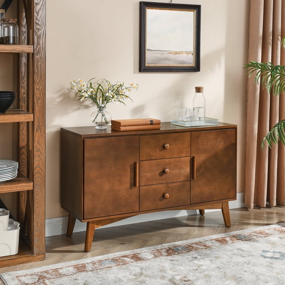 FFZ 47.3 inch Mid-Century Modern Sideboard Buffet with 2 Doors and 3 Drawers, Walnut