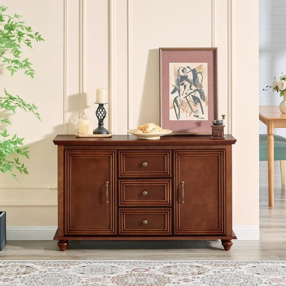 FFZ 47.3 inch Mid Century Modern Sideboard Buffet Storage Cabinet with 2 Doors 3 Drawers Console, Walnut