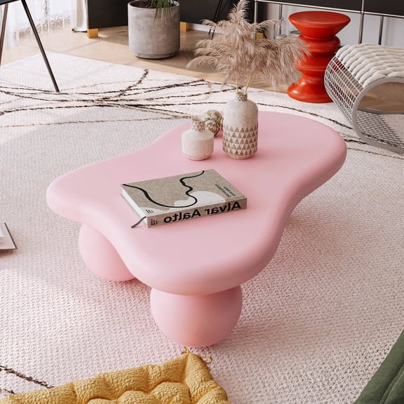FFZ 47 inch Cloud Shaped Coffee Table with 3 Ball Legs, Pink