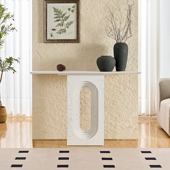 FFZ 47"L 47.24 Inch Entryway Table with Loopback Design and MDF Construction, White