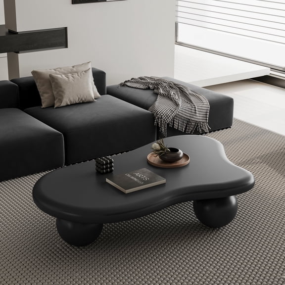 FFZ 47"L Cloud Shaped Coffee Table with 3 Ball Legs, Black