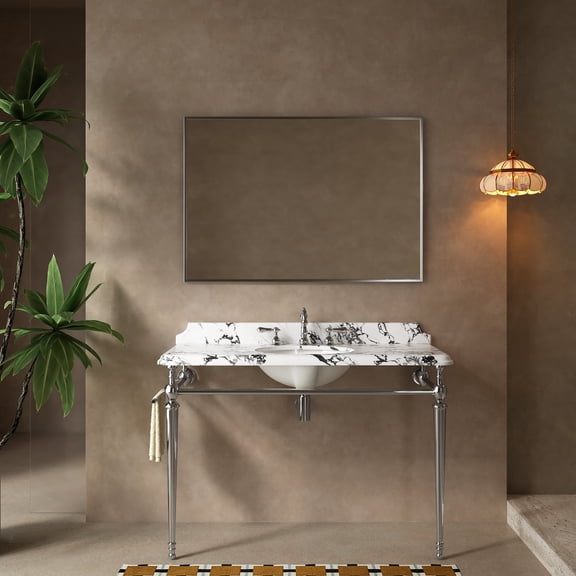 FFZ 48 inch Bathroom Console Sink with Undermount Ceramic Basin, Artificial Marble Top, Chrome, Chrome