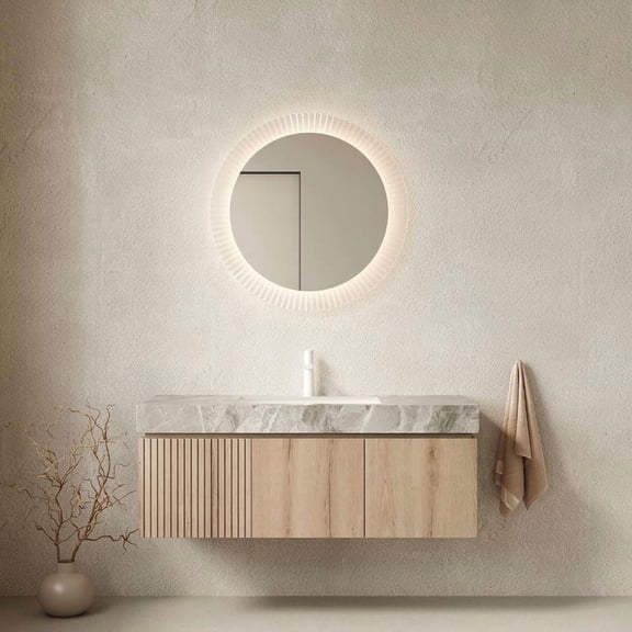 FFZ 48" Floating Bathroom Vanity with Sintered Stone Top, Ceramic Basin, Plywood Cabinet, Light Gray