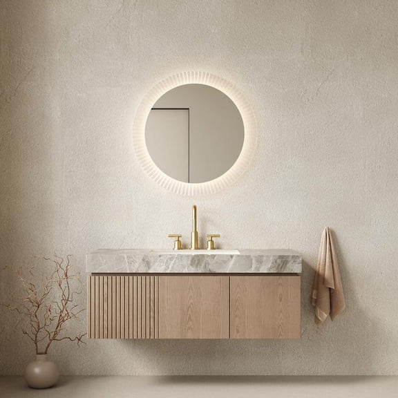 FFZ 48 inch Floating Bathroom Vanity with Sintered Stone Top, Ceramic Basin and Plywood Cabinet, Light Brown