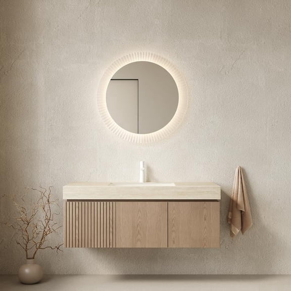 FFZ 48 inch Bathroom Vanity with Roma Travertine Sintered Stone Top, Ceramic Basin and Plywood Cabinet, Beige