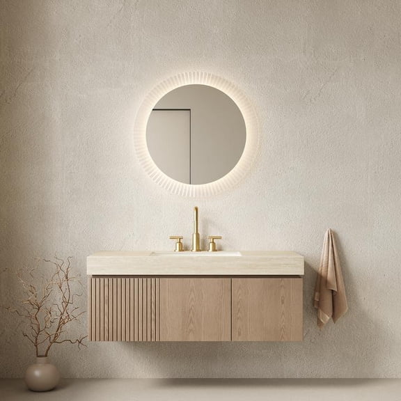 FFZ 48" Bathroom Vanity with Roma Travertine Sintered Stone Top, Ceramic Basin, Plywood Cabinet, Beige