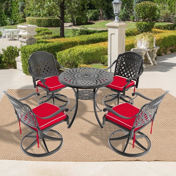FFZ 5-Piece All-Weather Cast Aluminum Dining Set with 4 Swivel Chairs and Round Table, Black