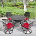 thumbnail image 1 of FFZ 5-Piece All-Weather Cast Aluminum Dining Set, Include 4 Swivel Chairs And 39.37" Round Table With Black Frame (Same Sku: W1710S00436 ), 1 of 6