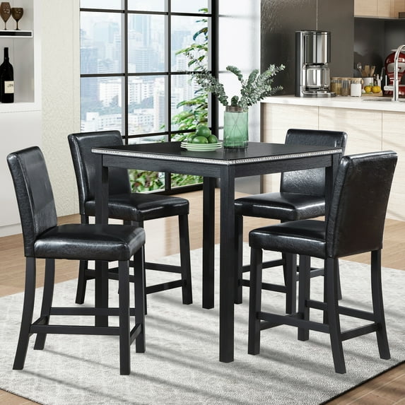 FFZ 5 Piece Counter Height Square Wooden Dining Table Set 4 Chairs ...