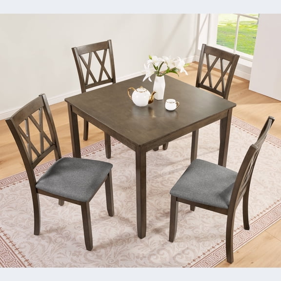 FFZ 5-Piece Wooden Dining Table Set with 4 Chairs, Walnut