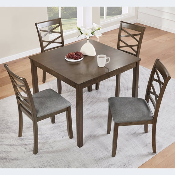 FFZ 5-Piece Wooden Dining Table Set with 4 Chairs, Modern Design for Kitchen & Dining Room, Walnut