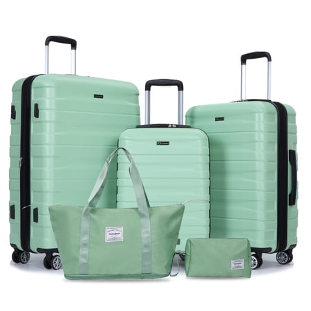 FFZ 5-Piece Expandable Luggage Set with TSA Lock and Spinner Wheels, 20.28 x 11.42 x 30.31 inch, Light Green