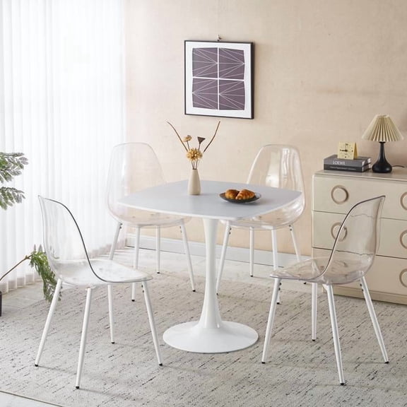 FFZ 5-Piece Dining Set with MDF Tabletop and Metal Legs for 4-6 People, White