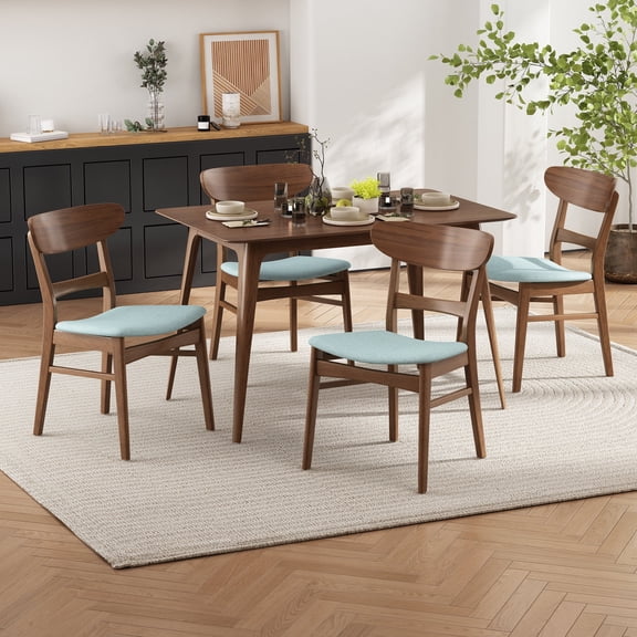 FFZ 5-Piece Mid-Century Modern Dining Set with Rubberwood Frame and Upholstered Chairs, Mint