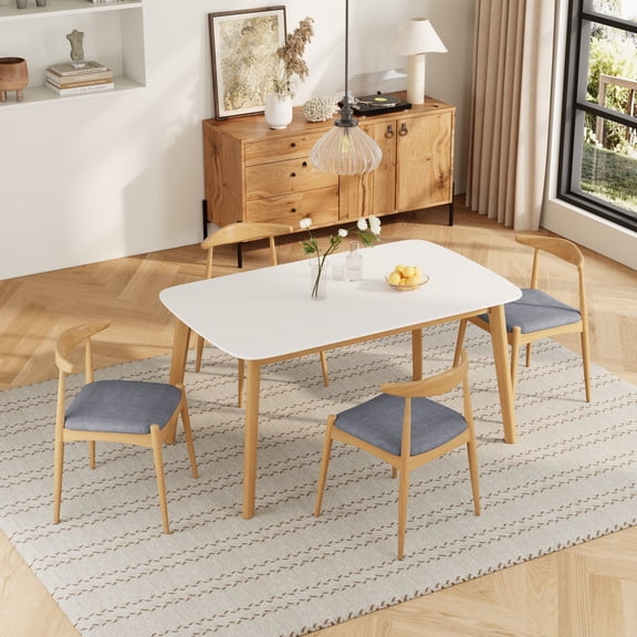 FFZ 5-Piece Mid-Century Modern Dining Set with 4 Gray Chairs, Gray