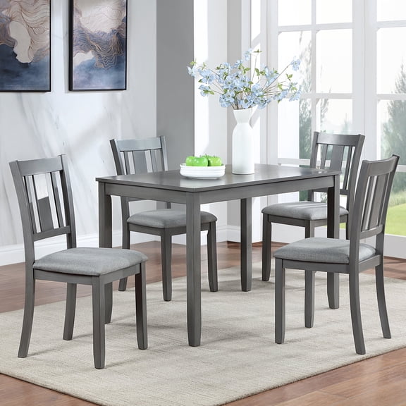 FFZ 5-Piece Dining Set with Rectangular Table and 4 Upholstered Chairs, 45.5 x 28.5 x 30 inch, Gray