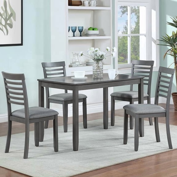FFZ 5-Piece Modern Dining Set with Rectangular Table and 4 Upholstered Chairs, 45.5 x 28.5 x 30 inch, Gray