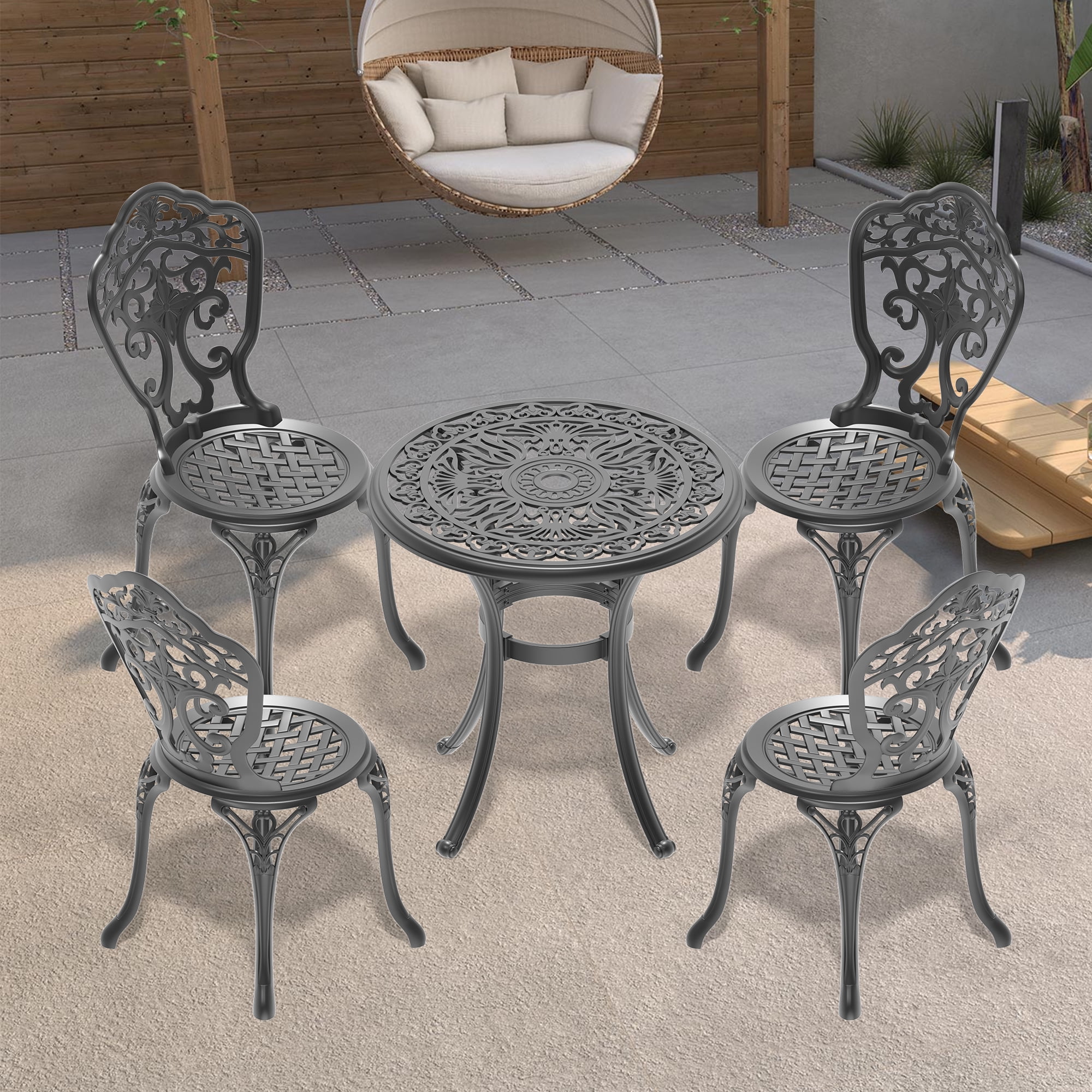 FFZ 5-Piece Set Of All-Weather Cast Aluminum Dining Furniture Set With ...